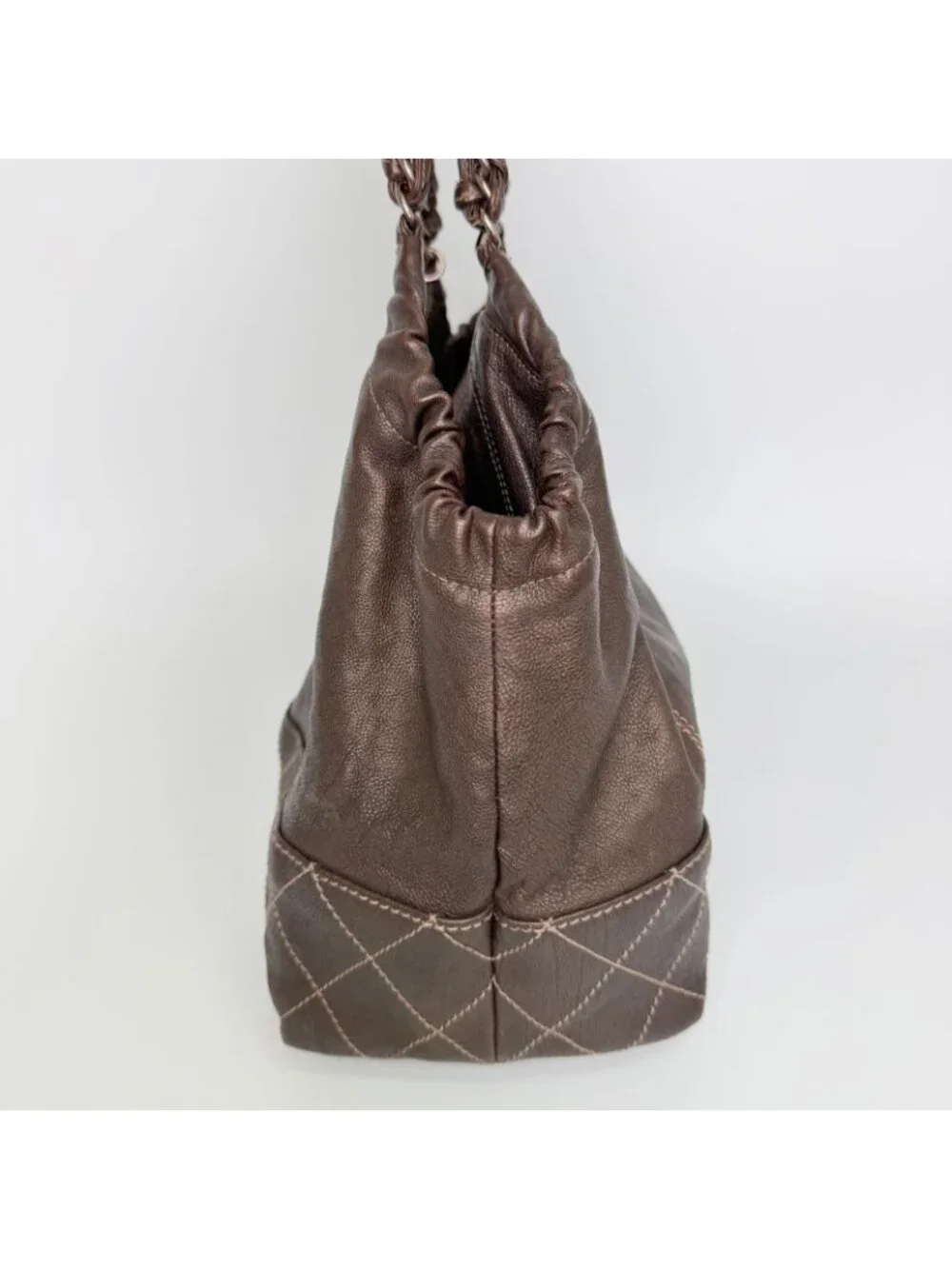 Chanel CC Logo Quilted Chain Tote Shoulder Bag Leather Brown Vintage